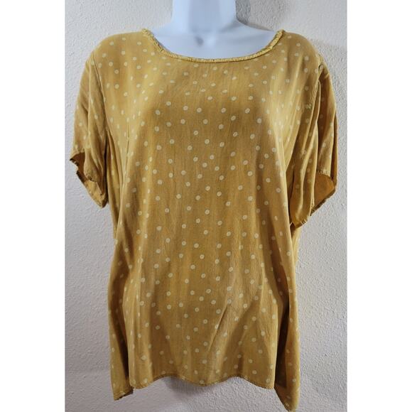 Christopher & Banks Gold Yellow Polka Dot Frayed Round Neck Top XL Lightweight - Picture 1 of 8